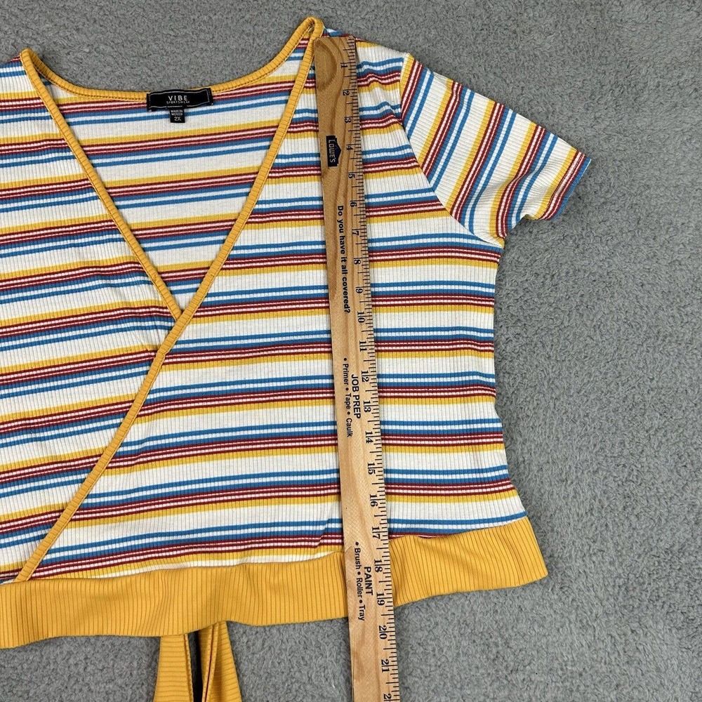 Vibe Sportswear Shirt‎ Women Plus Size 2X Multicolored Yellow Stripes V Neck - Picture 3 of 10